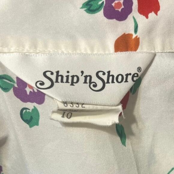 Vintage 60s Ship N Shore Floral Print Bow Collared Blouse Size 10 Girly Pinup - Picture 7 of 9